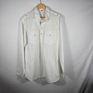 Mens White Long Sleeve Button Up Shirt Military Style Size 44